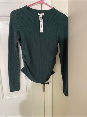 PINK Victoria's Secret Ribbed Long-Sleeve Crewneck Top - Teal Green